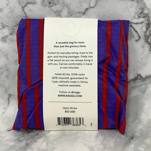 NEW! Baggu Standard Optic Stripe Shopping Bag Reusable Red Purple Stripe J7-7 - Picture 4 of 7